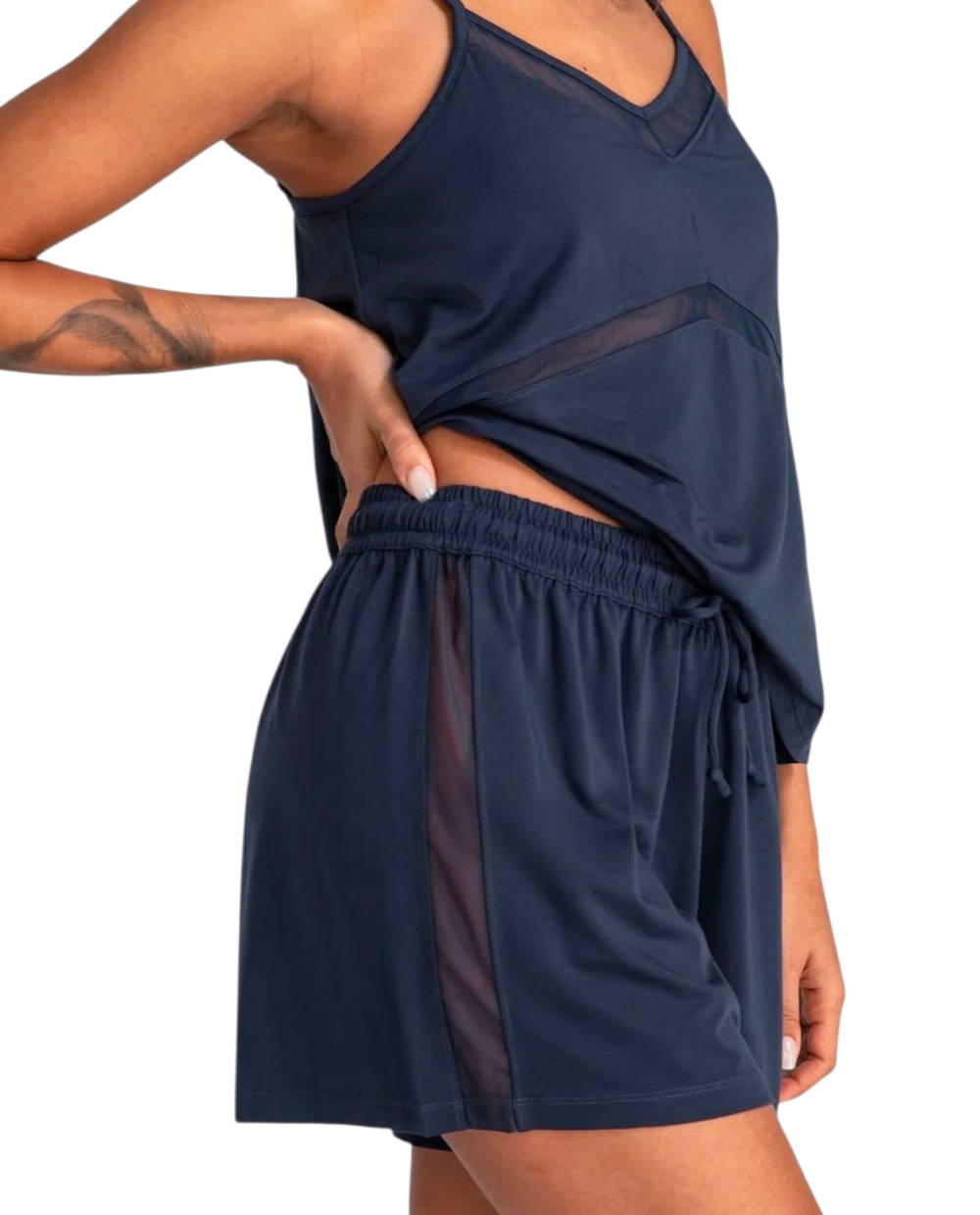 Honeylove Blisswear Blue Mesh Elastic Waist Drawstring Lounge Sleep Shorts